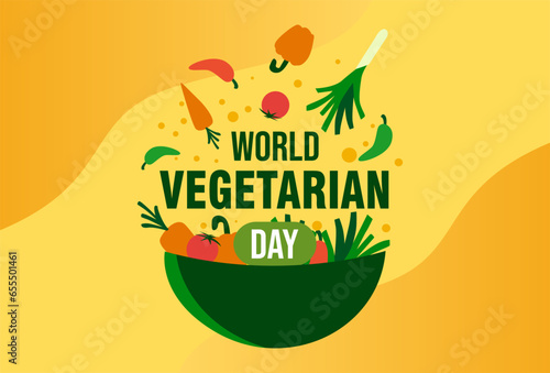 Vector graphic illustration of Celebrating World Vegetarian Day. Design for web, banners, backgrounds, wallpapers, posters, flyers, presentations, etc.