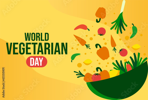 Vector graphic illustration of Celebrating World Vegetarian Day. Design for web, banners, backgrounds, wallpapers, posters, flyers, presentations, etc.