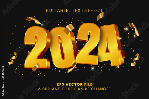 2024 happy new year luxury golden 3d vector text effect
