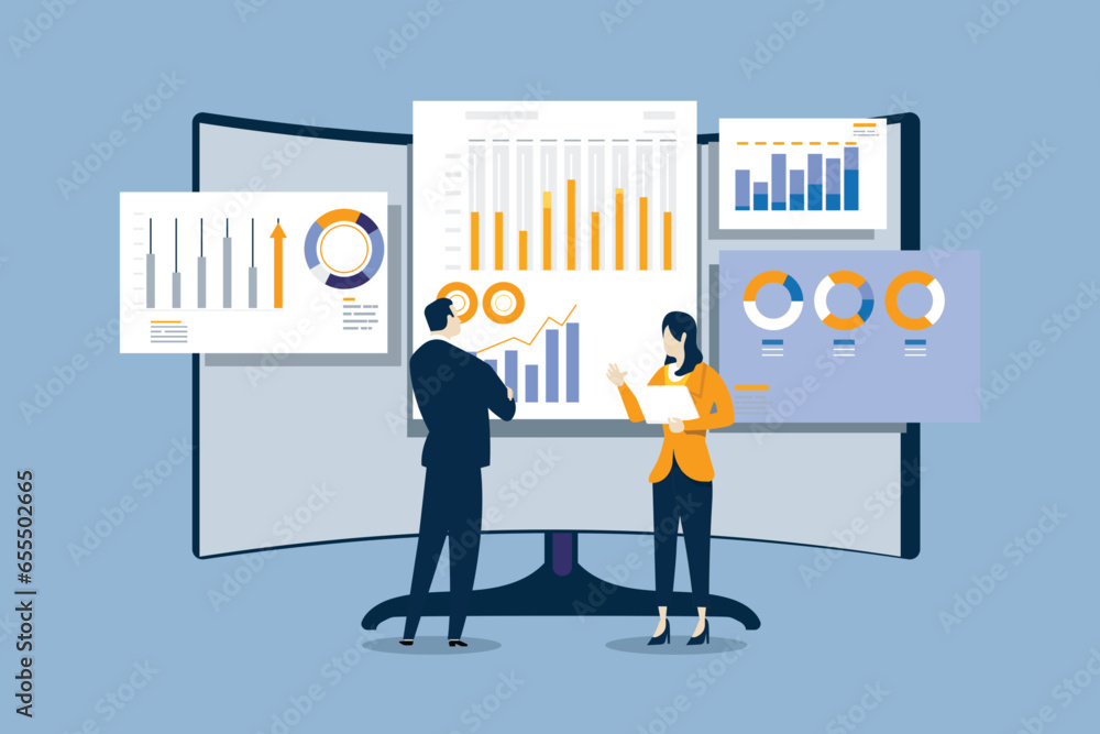 Fototapeta premium Business illustrations, business strategy, plan, goal and successful target.