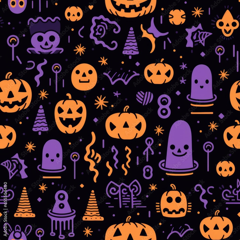 simple seamless doodle halloween themed pattern. AI Generative.