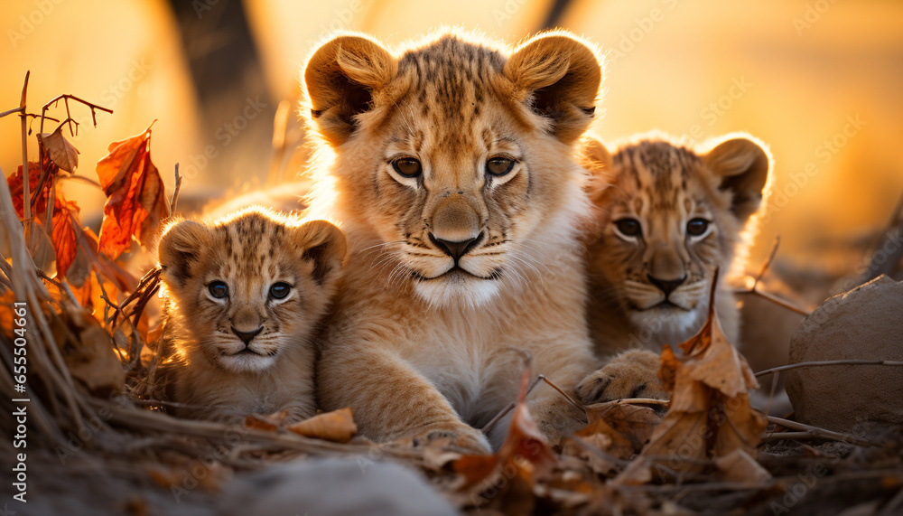 African lion cub playing in the grass, capturing nature beauty generated by AI African lion cub playing in the grass, capturing nature beauty generated by AI