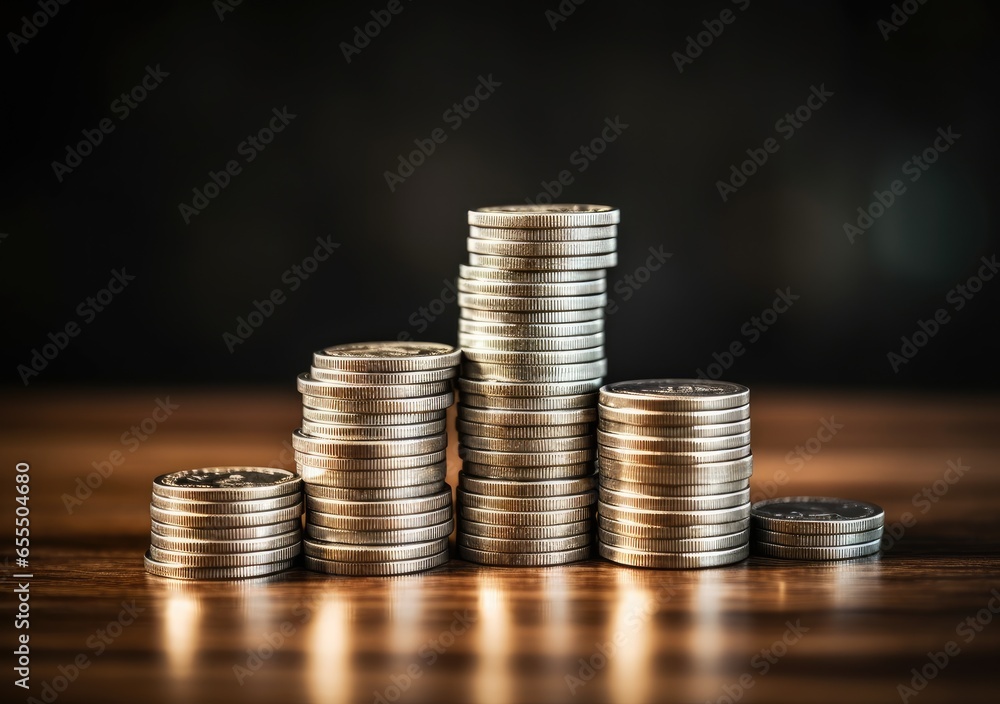 pile of silver coins stack and growing money graph on rows. Income, profits, finance, Investment, Interest and Saving money concept. AI Generative. pile of silver coins stack and growing money graph on rows. Income, profits, finance, Investment, Interest and Saving money concept. AI Generative.