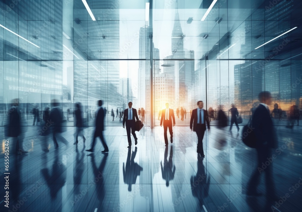 Business People Rush Hour Walking Commuting City Concept, Group of business people rushing in the lobby. AI Generative. Business People Rush Hour Walking Commuting City Concept, Group of business people rushing in the lobby. AI Generative.