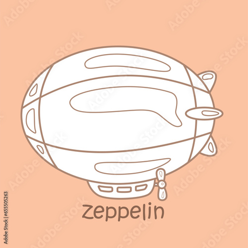 Alphabet Z For Zeppelin Vocabulary School Lesson Cartoon Digital Stamp Outline photo