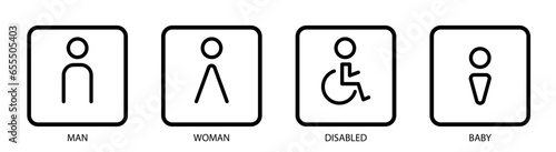 Icons for the toilet, restroom. Man girl. a child and a disabled person. EPS10