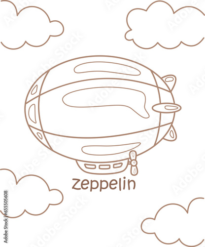 Alphabet Z For Zeppelin Vocabulary School Lesson Cartoon Coloring Pages A4 for Kids and Adult photo