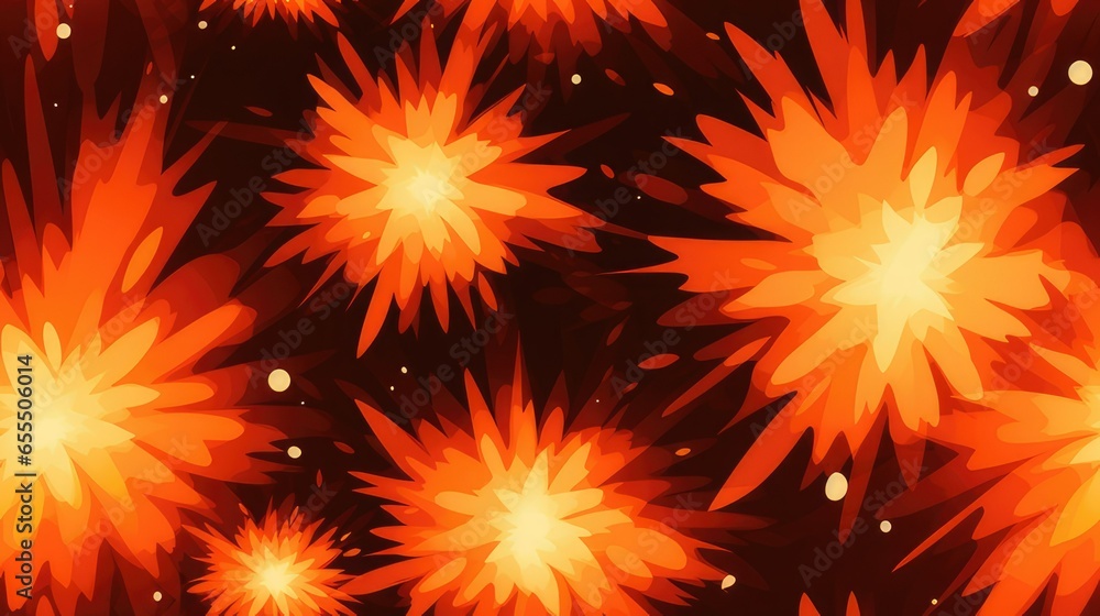 seamless repeatable pattern of explosions and fireworks that can be repeated to create an endless pattern. generative AI seamless repeatable pattern of explosions and fireworks that can be repeated to create an endless pattern. generative AI