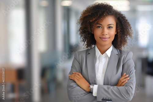 Black African American businesswoman smile confident portrait at office
