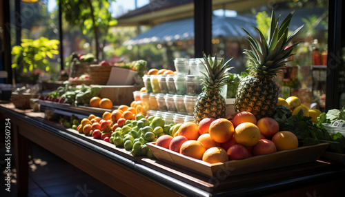 Freshness and variety of fruits in a healthy supermarket collection generated by AI