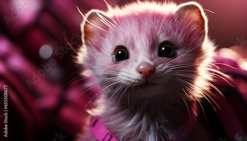 Cute kitten, small and fluffy, sitting and staring at camera generated by AI