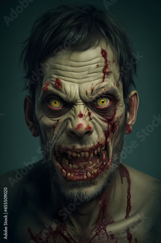 ugly and scary male zombie portrait