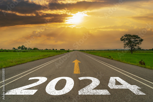 New year 2024 or straight forward road to business and strategy of future vision concept.