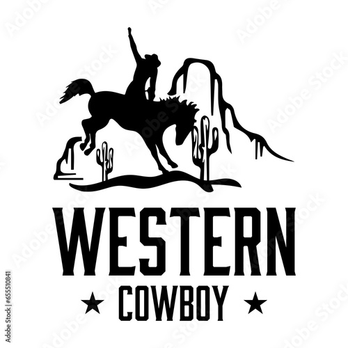 Western cowboy logo design template. Hand-drawn western silhouette vector illustration