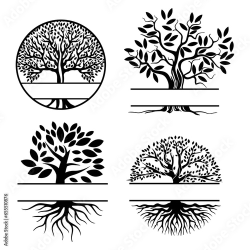 Set of family tree silhouette vector template. Tree with placeholder for family tree design.