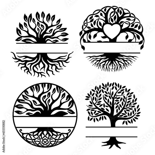 Set of family tree silhouette vector template. Tree with placeholder for family tree design.