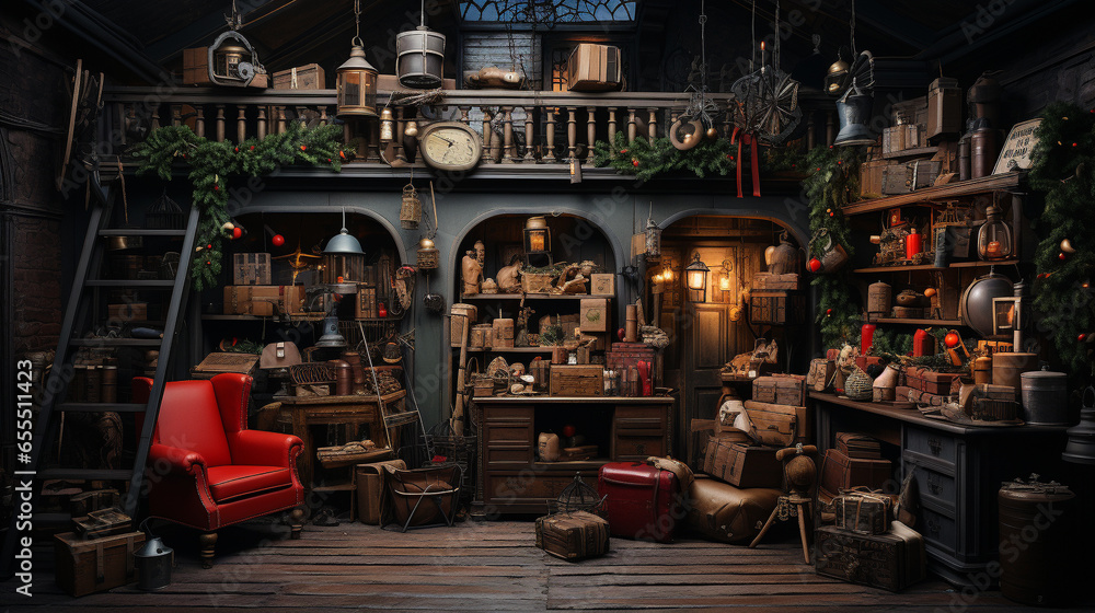 Classic Santa's Workshop Interior. Generative AI. Classic Santa's Workshop Interior. Generative AI.