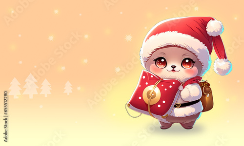 Vector illustration of Cute cartoon Santa Claus with gift box. Merry Christmas and Happy New Year.