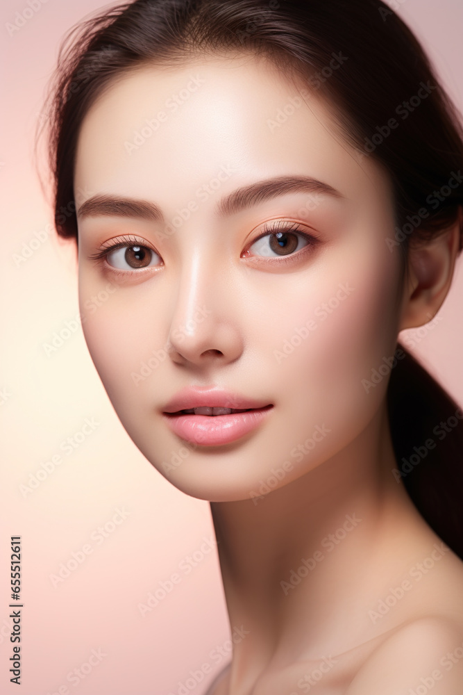 Fototapeta premium Portrait of beauty Asian female with perfect healthy glow skin facial