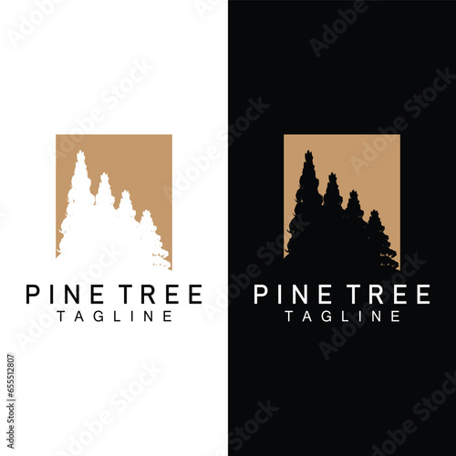 Pine Tree Logo, Vector Design Illustration Template Evergreen Tree Vintage Silhouette Forest