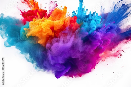 Colored powder explosion. Paint holi, Colorful rainbow holi paint splash on isolated white background © Herlita