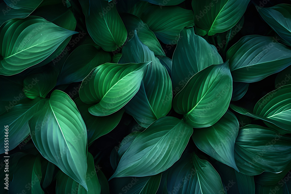 Abstract Green Leaves Pattern Texture, Nature Background, Tropical Leaves.