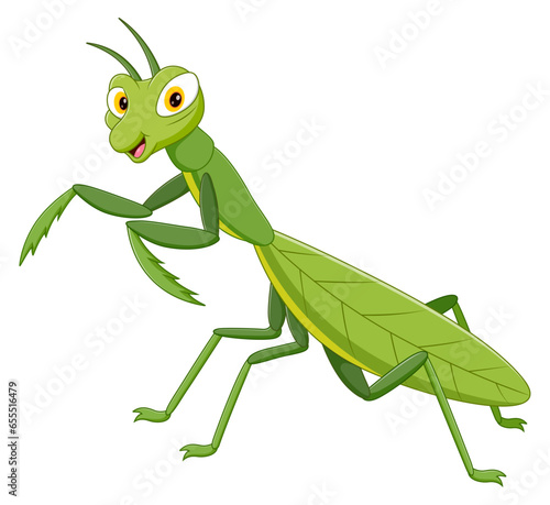 Cute cartoon green mantis. Vector illustration