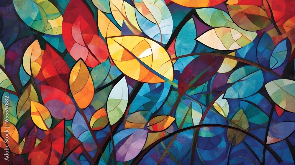 group of multi-colored leaves on a dark background, representing the changing colors of the seasons and celebrating the diversity and beauty of life