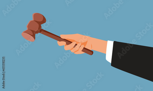 Judge Hand Holding a Gavel Vector Cartoon illustration. Justice system giving sentences for criminal acts 
