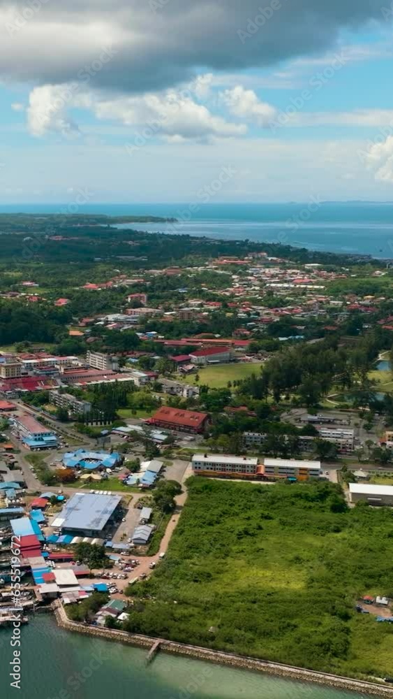 Aerial view of city of Kudat is located on the island of Borneo in the state of Sabah.