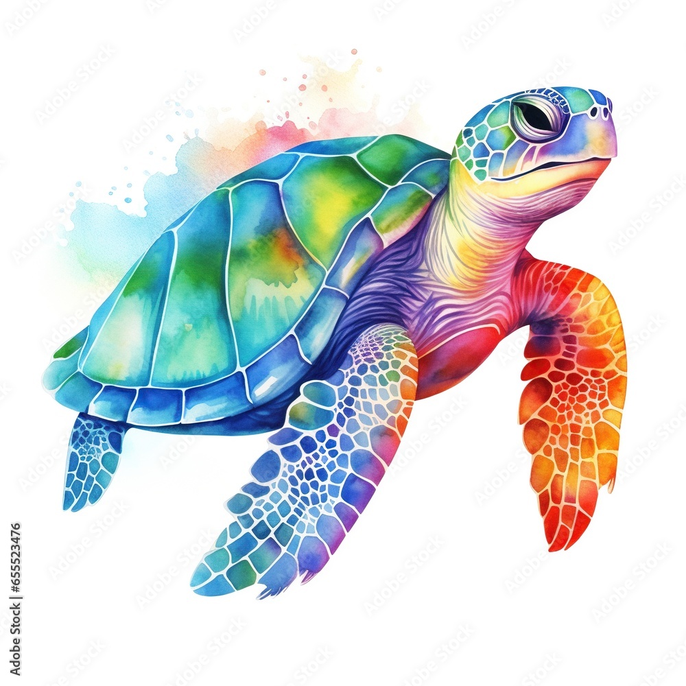 Fototapeta premium Watercolor turtle, colorful illustration, clipart on white background