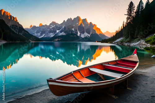  wooden boat on the lake