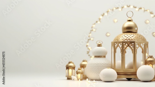 Eid mubarak and ramadan kareem greetings with islamic lantern and mosque. Eid al fitr background