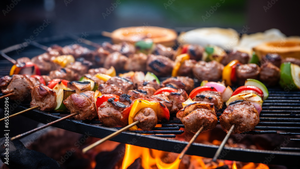 barbecue on metal frame. food for outdoor party barbecue on metal frame. food for outdoor party