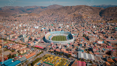 Fotografía del Estadio Garcilaso de la Vega en la ciudad del Cusco, fotografía con Drone de la ciudad del Cusco. By Yuri Ugarte Cespedes.
