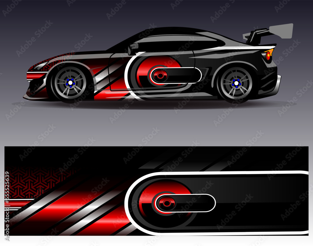 Car wrap design vector.Graphic abstract stripe racing background designs for vehicle, rally, race, adventure and car racing livery Car wrap design vector.Graphic abstract stripe racing background designs for vehicle, rally, race, adventure and car racing livery