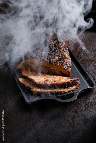 a slow cooked beef brisket on the plate