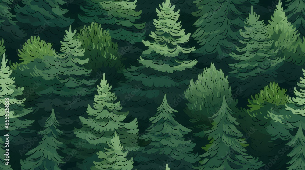 seamless repeatable pattern of green forest that can be repeated to create an endless pattern. generative A