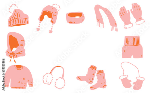 ピンクの防寒着イラストセット