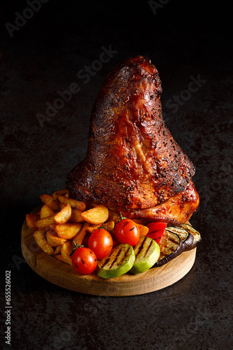 Roasted pork knuckle grilled vegatables