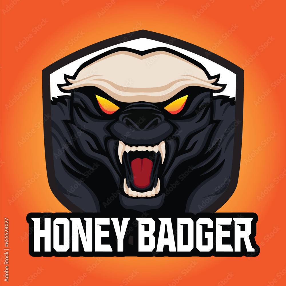 Honey Badger Logo Design with Shield Emblem Honey Badger Logo Design with Shield Emblem