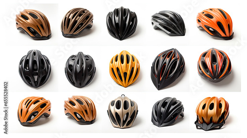 Bicycle helmet In various ways on white background. Safety helmet. Generative Ai © tong2530