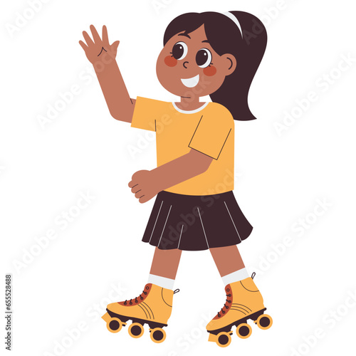 Girl Happy Playing Roller Skating Illustration