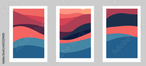 Set of 3 abstract landscape images for wall decoration, postcard or brochure design. Vector EPS10.