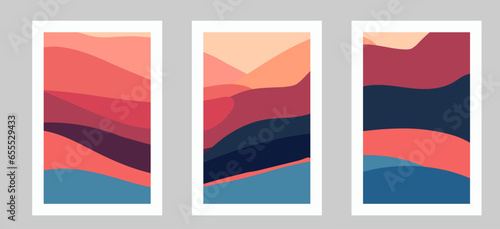 Set of 3 abstract landscape images for wall decoration, postcard or brochure design. Vector EPS10.