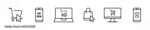 online shopping icon set. shopping digital icon. click, cart, pay, discount, bag icon. vector illustration