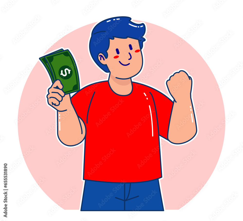 Cartoon man holding money bills
