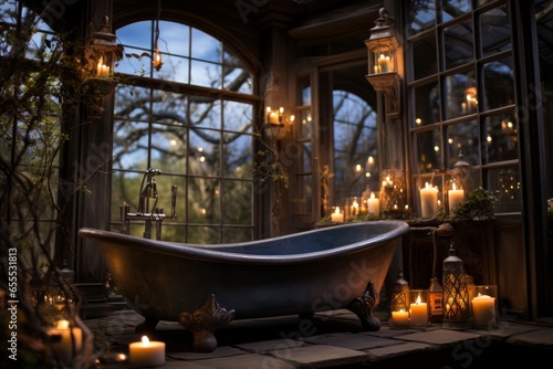 bathtub in a luxury house in nature