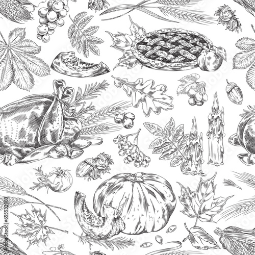 Thanksgiving autumn season seamless pattern.