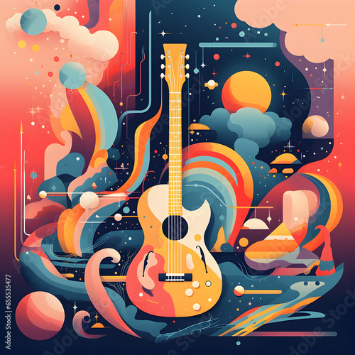 Guitar with abstract shapes, colorful patterns (ID: 655535477)